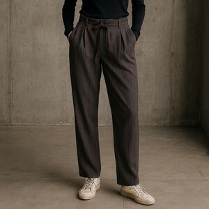 Burning torch brown burgundy striped trousers